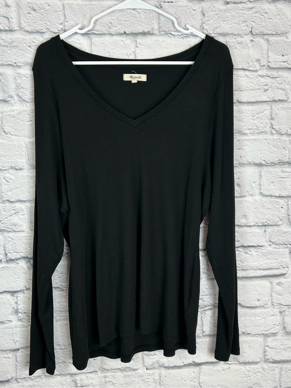 Madewell Plus 3X Black V-Neck Long Sleeve Cotton Modal Top Layering